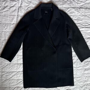 Theory Wool Cashmere Black Long Trench Overcoat Classic Timeless Luxury - Large